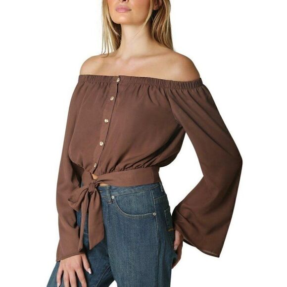 Polly & Esther Blouse Top Medium Brown Juniors'‎ - Picture 8 of 9